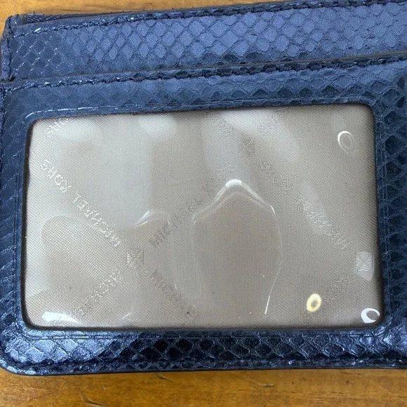 Michael Kors Python Embossed Zip Card Case Coin Pouch Key Ring Blue Snake Print - Picture 6 of 8